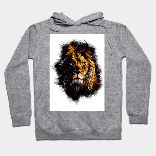 Lion Head Abstract Animal Face Watercolor Splatter Illustration Hoodie by Naumovski